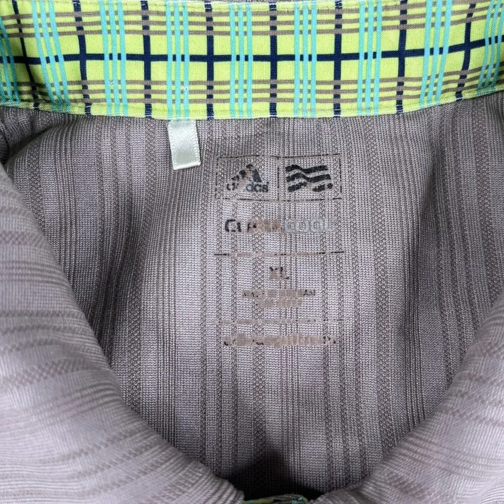 Adidas CimaCool Polo Shirt XL Brown Striped Performance Stretch Casual Mens